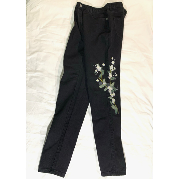 Missguided Women's Black Jeans Size 8 Floral Embroidery Cotton - Picture 4 of 12